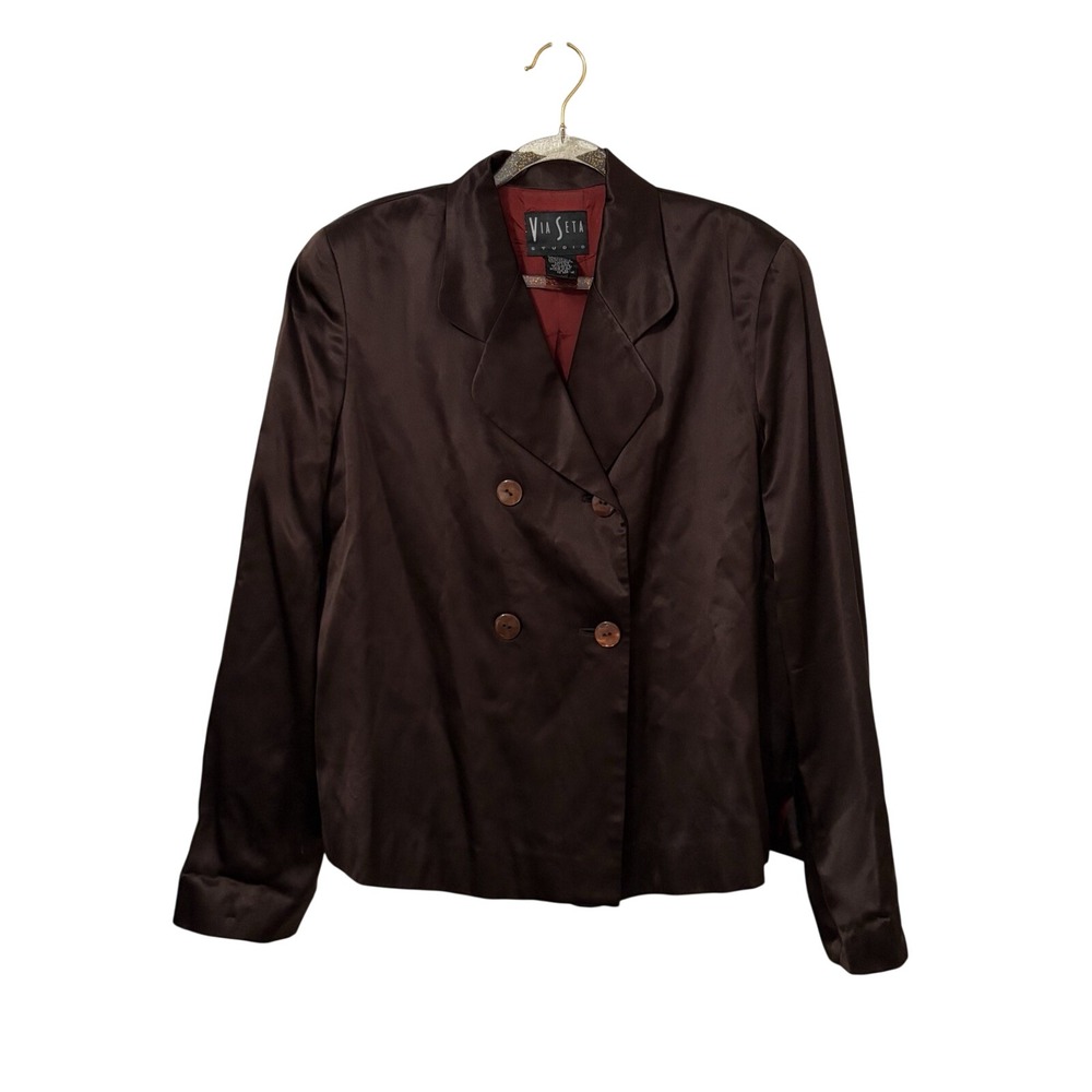 Vintage 100% Silk Double Breasted Jacket Chocolate Quiet Luxury Capsule Minimal